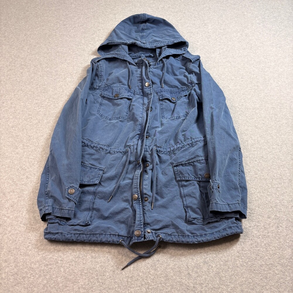 BNCI Jacket Woman S Blue Hooded Full Zip Snaps Chore Field Barn Pockets Heritage